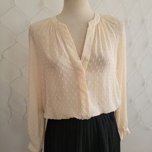 Looks New! Zara Swiss Dot Button Down Blouse • Cream • Size Small